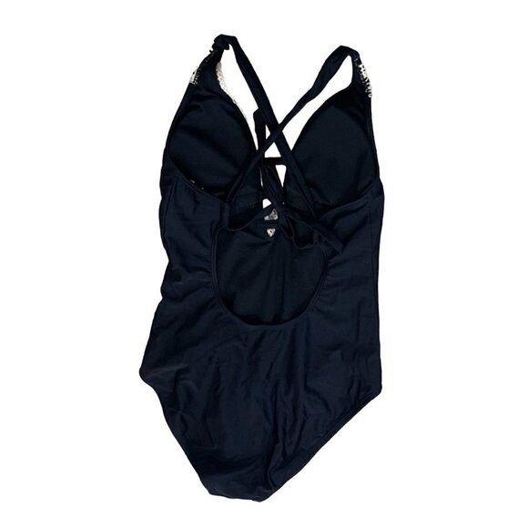 BCA One Piece Bathing Swimsuit Crochet Trim Black Tie Back Size XL Extra Large - Picture 2 of 8